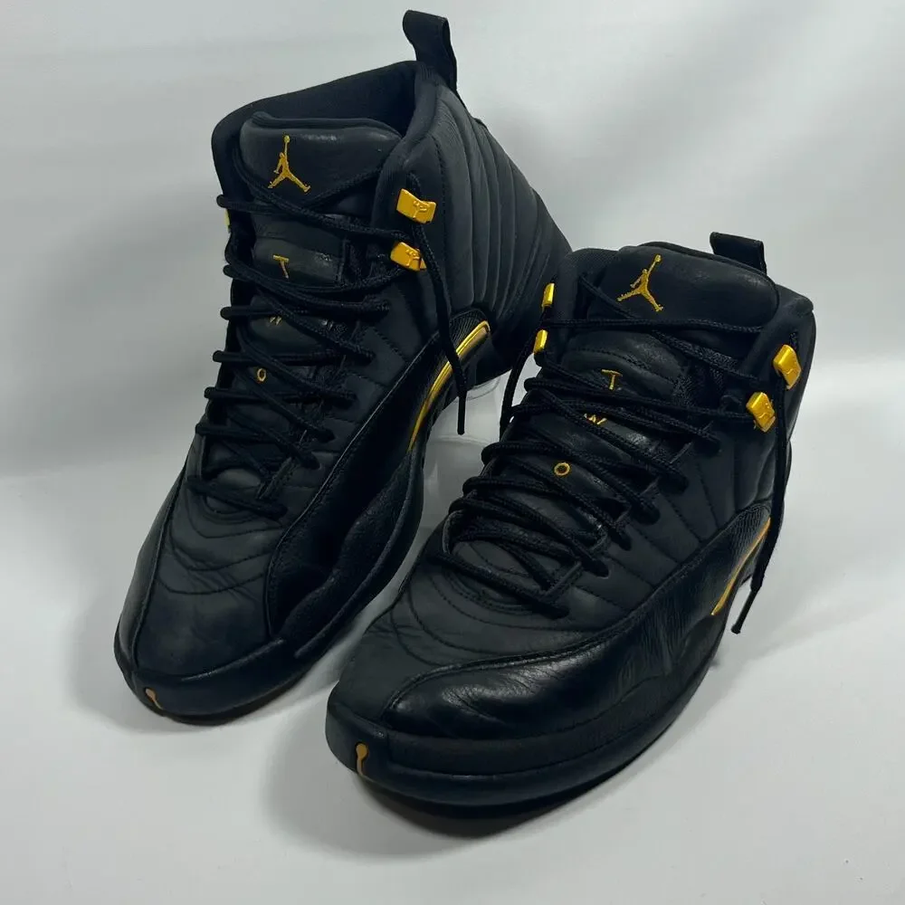NIKE Air Jordan 12 Sneakers Mens 11.5 Retro Black Taxi Leather CT8013-071 Black